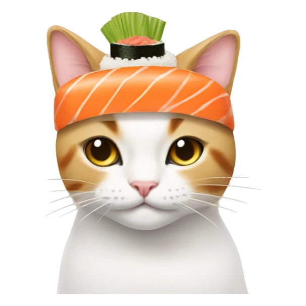 cat wearing sushi as a hat sticker