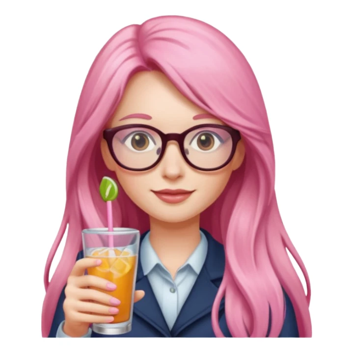 pink long haired drink holder with glasses  sticker