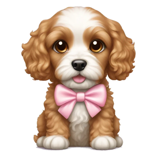 Cavapoo puppy with a light pink bow sticker