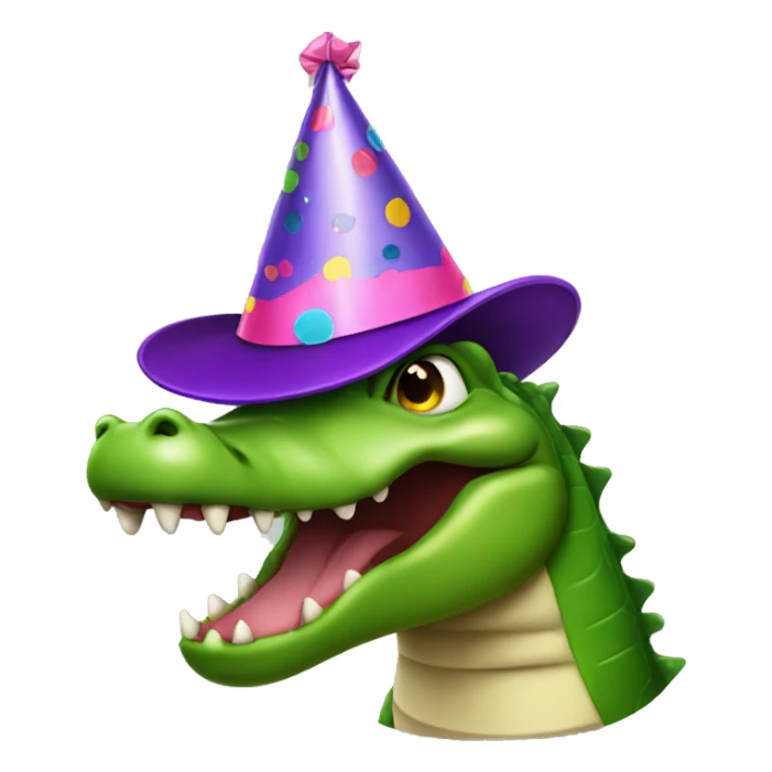 Aligator wearing a party hat sticker