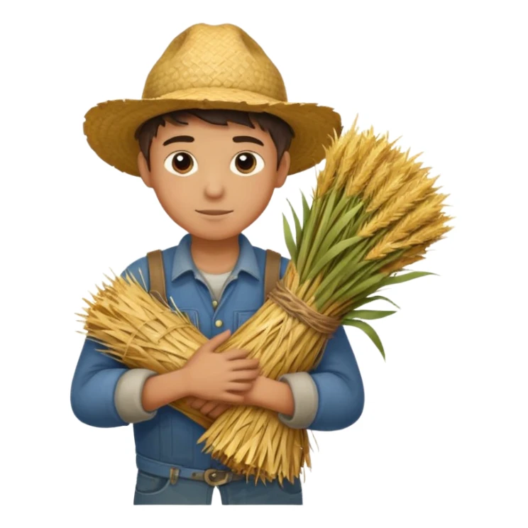 boy farmer, hug a bundle of straw sticker