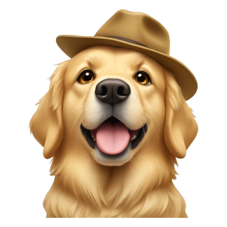 Golden retriver with a hat sticker