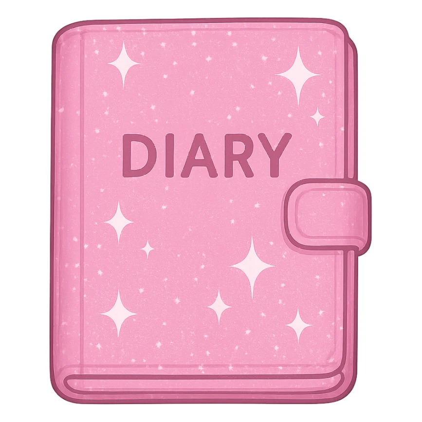 a pink diary with sparkles, gpt image style sticker