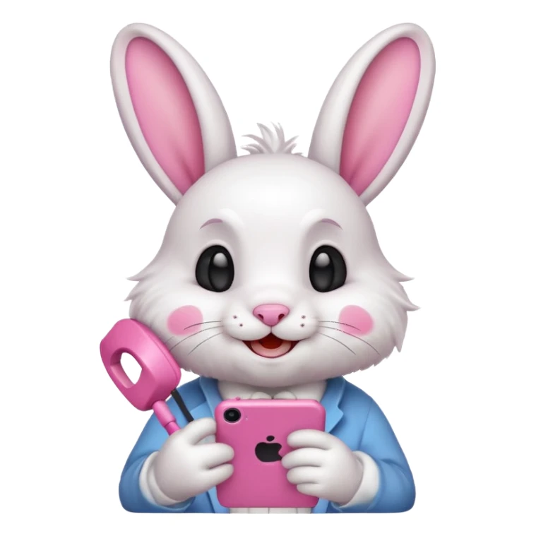 White rabbit on phone talking emoji sticker