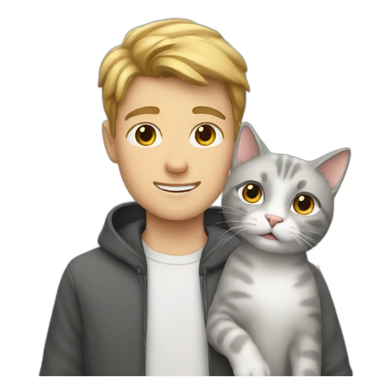 White boy with a gray cat sticker