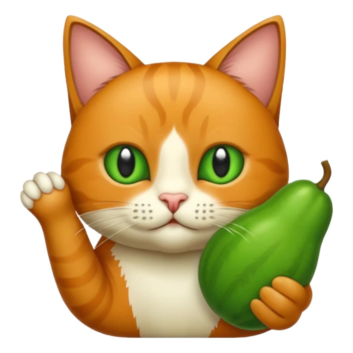 Erstelle eine Katze mit einer Birne hin der Hand sticker