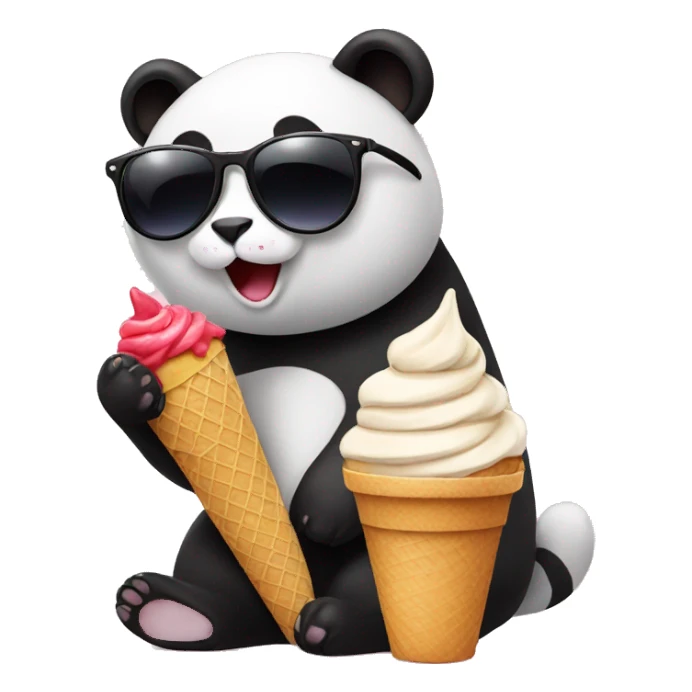 Cat with sunglasses sitting on a Panda eating ice cream sticker