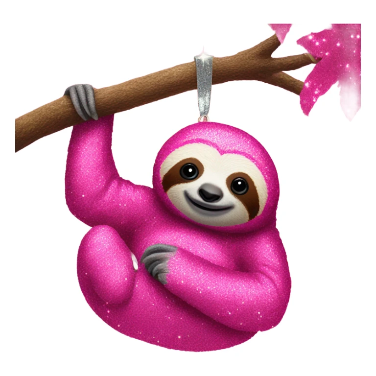 Hot pink sloth with glitter hanging on a tree  sticker
