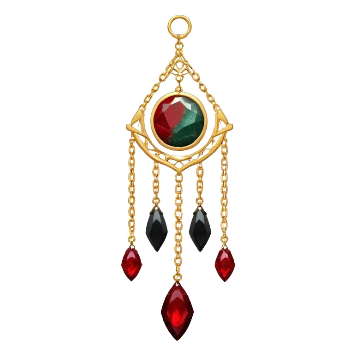Epic Hanging suncatcher, gold chains with shiny sparkly bloodstone and ruby and obsidian gemstones,  sticker