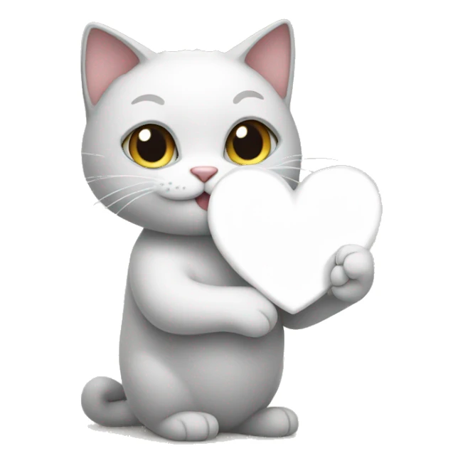 The cat is holding a white heart  sticker