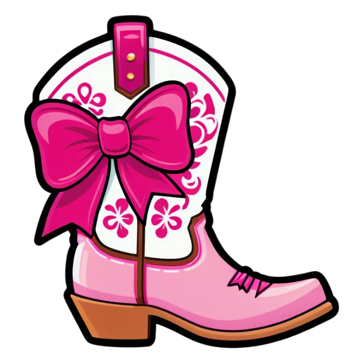 Glamorous Western boots with pink bow sticker