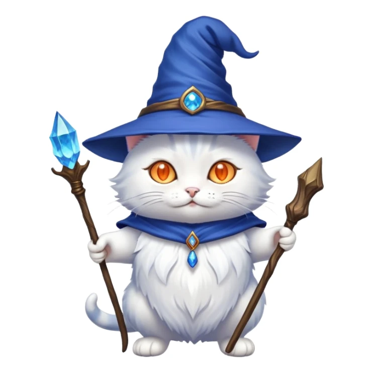 Wizzard cat with blue witch hat with magic staff sticker