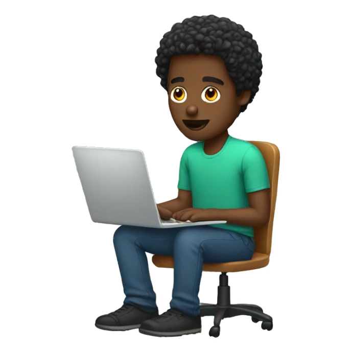 Black guy sitting down on chair playing on computer  sticker