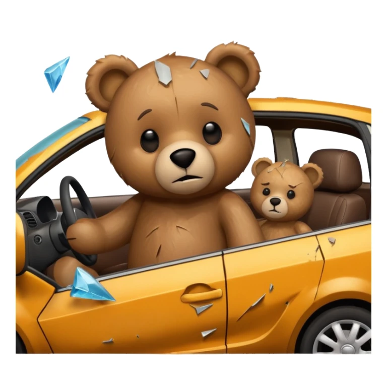 Teddy bear crashing a car sticker