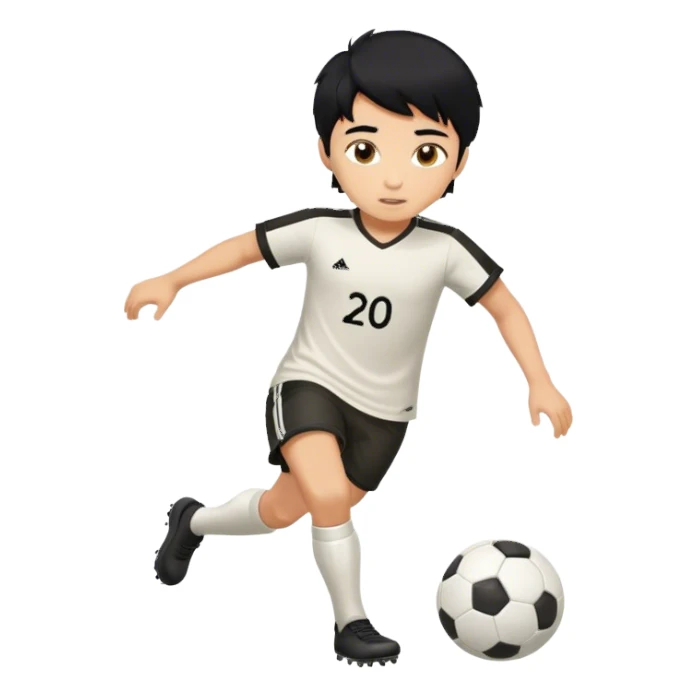 Boy, black hair, short, playing soccer, player number 20 sticker