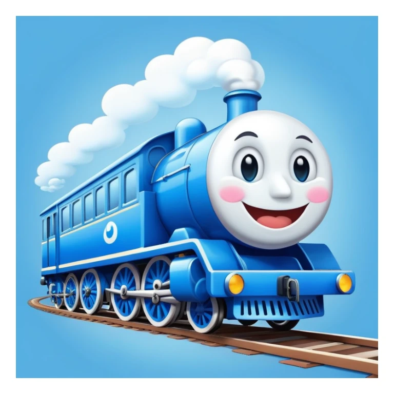 blue train with white happy face sticker