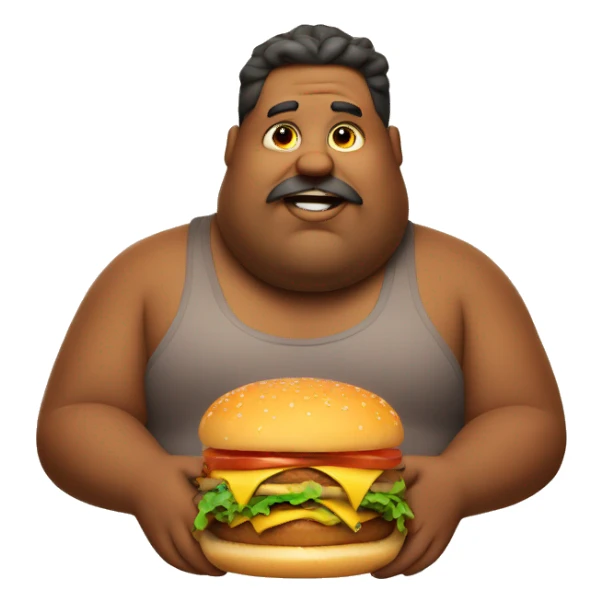 Fat man wearing burger sticker