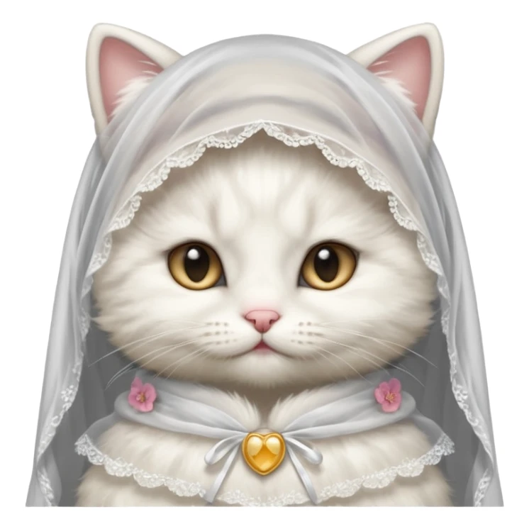 White kitty wearing a veil sticker