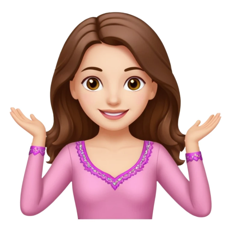 happy white long brunette hair girl with hazel eyes in light pink salsa dancing sticker