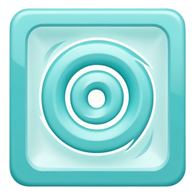 a Tiny compressed Stylized light-turquoise whirlwind symbol inside a pastel white slightly shaded square icon, light turquoise glossy borders sticker