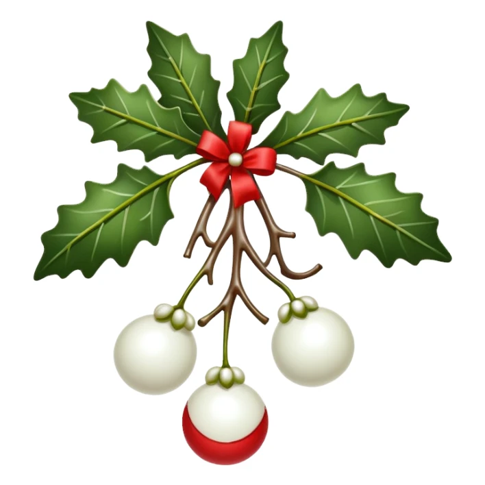 mistletoe with white berries and with red ribbon sticker