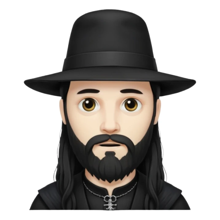 long haired bearded gothic man with hat sticker