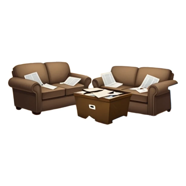 dirty living room with papers and trash sticker