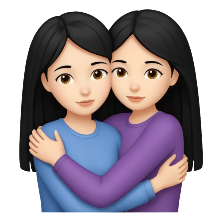 two black haired sisters hug each other  sticker