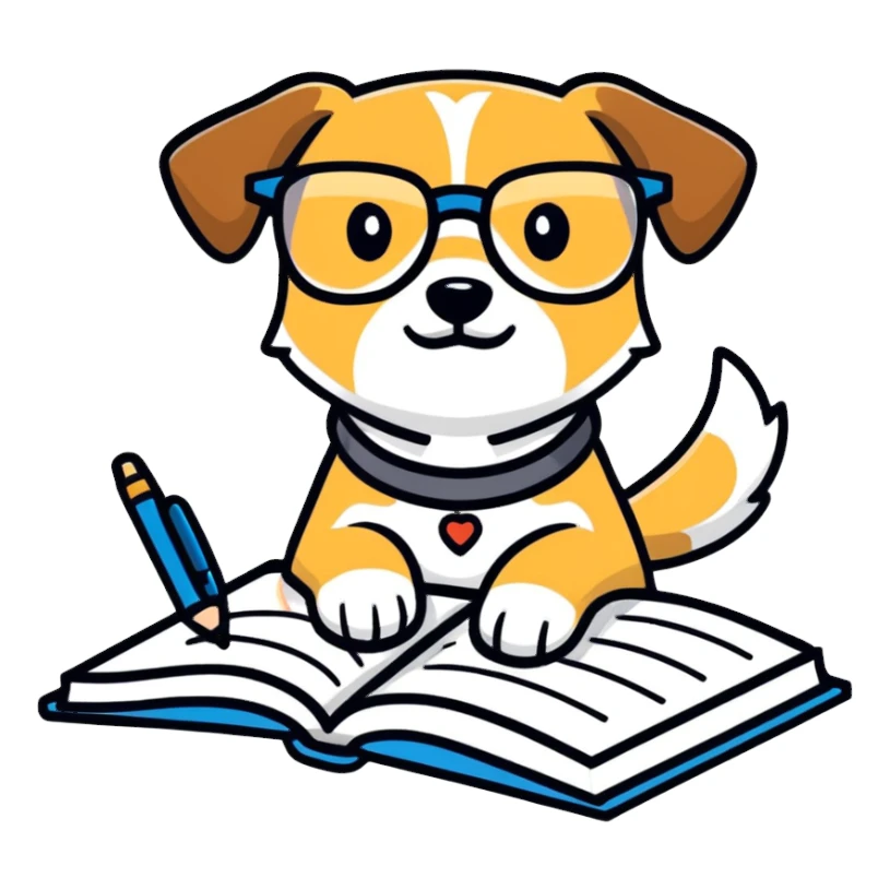 Dog writing book sticker
