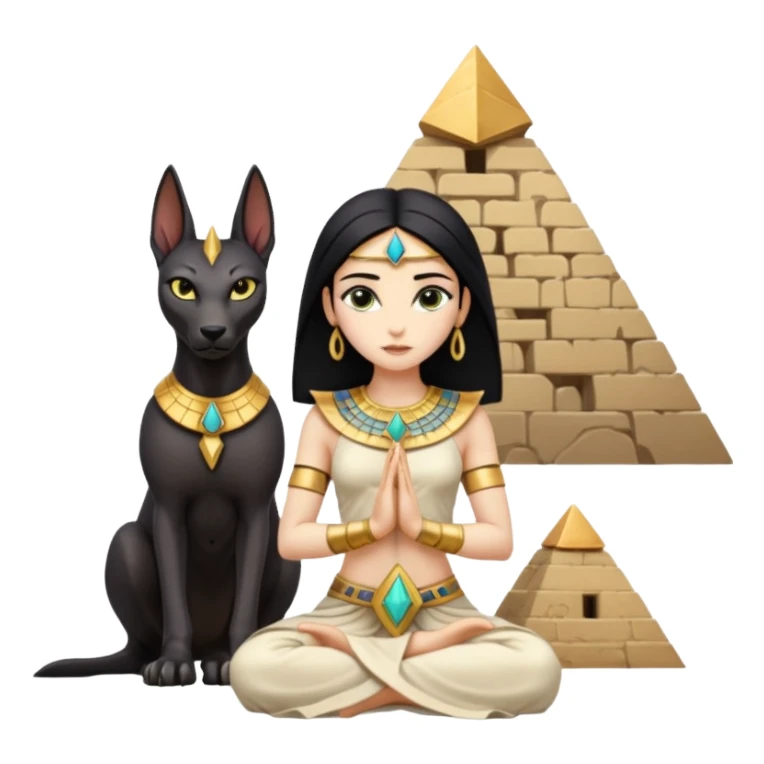 Kindly alien cleopatra Protecting spell silky black-haired tiny statuette scale feral Anubis and pyramid scenery stone-age cracked irregular dwelling  sticker