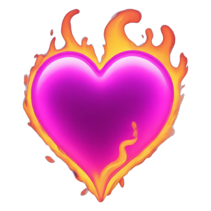 neon heart on fire sticker