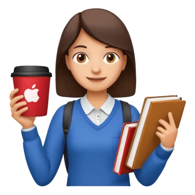 Create two emoji characters.

Left: a stressed student preparing for IELTS, holding books and coffee, tired face, exam stress.

Right: a happy confident student after IELTS, traveling abroad, airplane, university, freedom, smiling.

Style: Apple emoji, clean, simple, white background. sticker