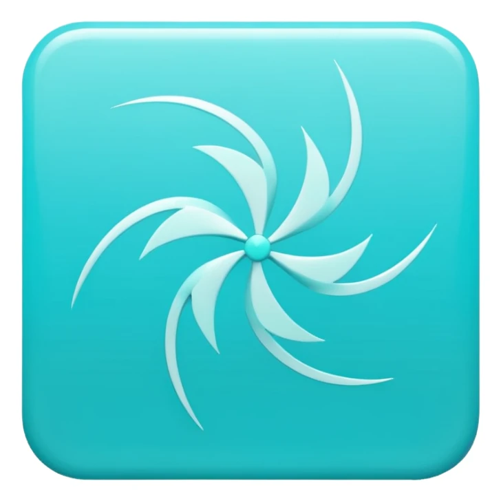 a Tiny compressed Stylized light-turquoise wind wind symbol inside a pastel gradient white square icon, light turquoise borders sticker
