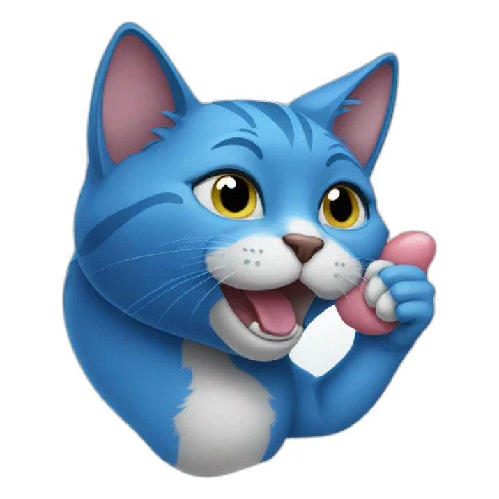 Blue cat licking paw sticker