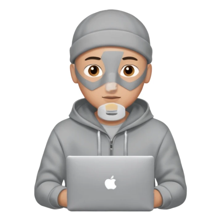 bald young programmer with MacBook wears huudy sticker