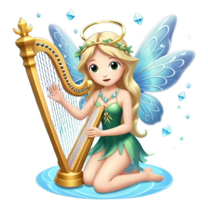 moth-wing fairy playing crystal harp sticker