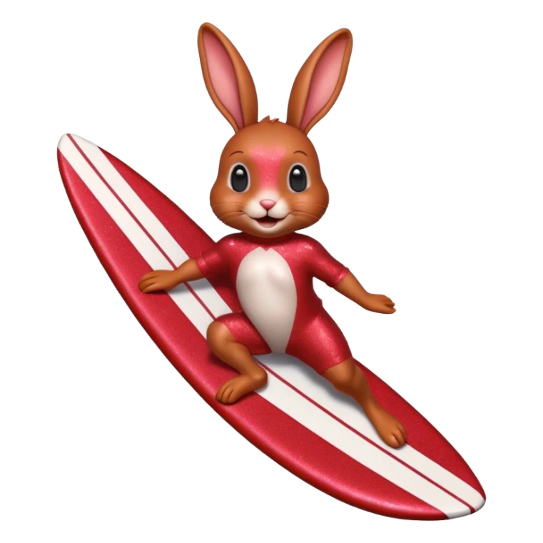Surfing red glitter rabbit Happy  sticker