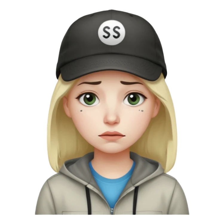 Female tech developer going back to work after christmas holidays, looking tired and wearing a cap that says "SVT" sticker