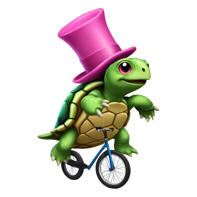 Turtle with pink hat riding unicycle  sticker