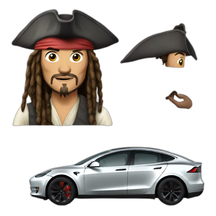 Jack sparrow driving a tesla sticker
