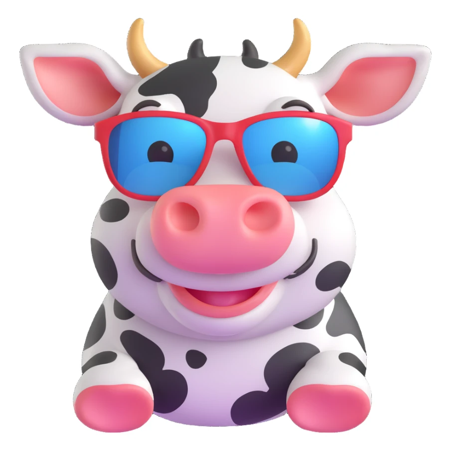 a cute smiling cow with sunglasses sticker