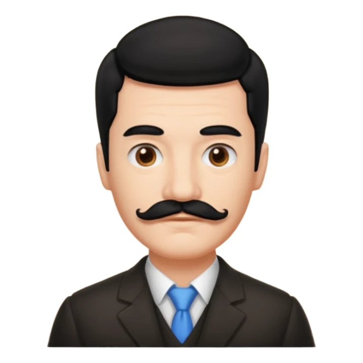 man with black hair on the right side with a rectangular mustache sticker