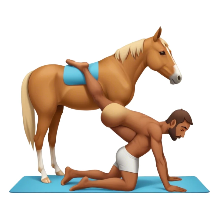 Man with hourse behind him while in downward dog sticker