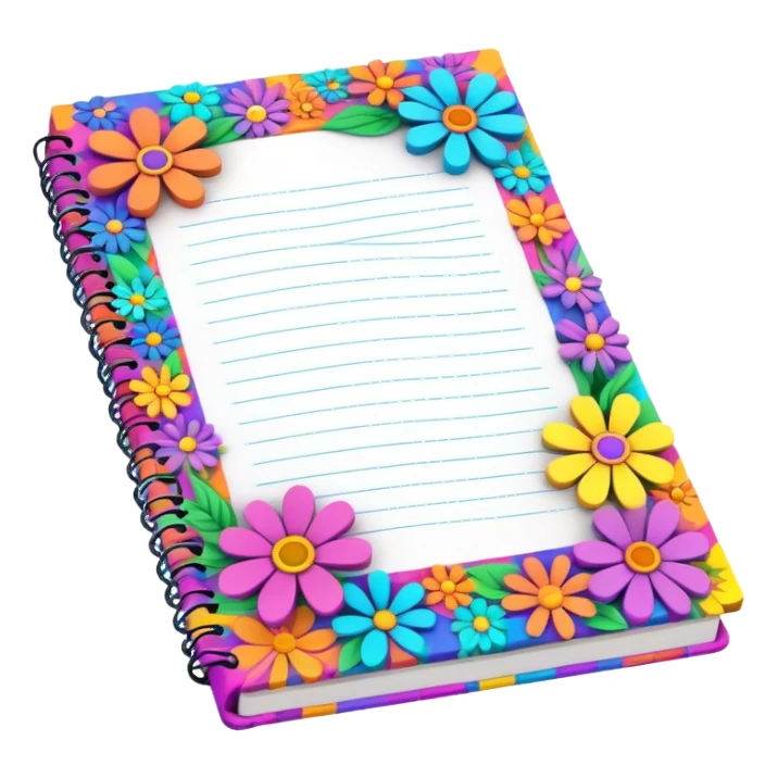 3D, psychedelic colored note pad with hippie style flower border sticker