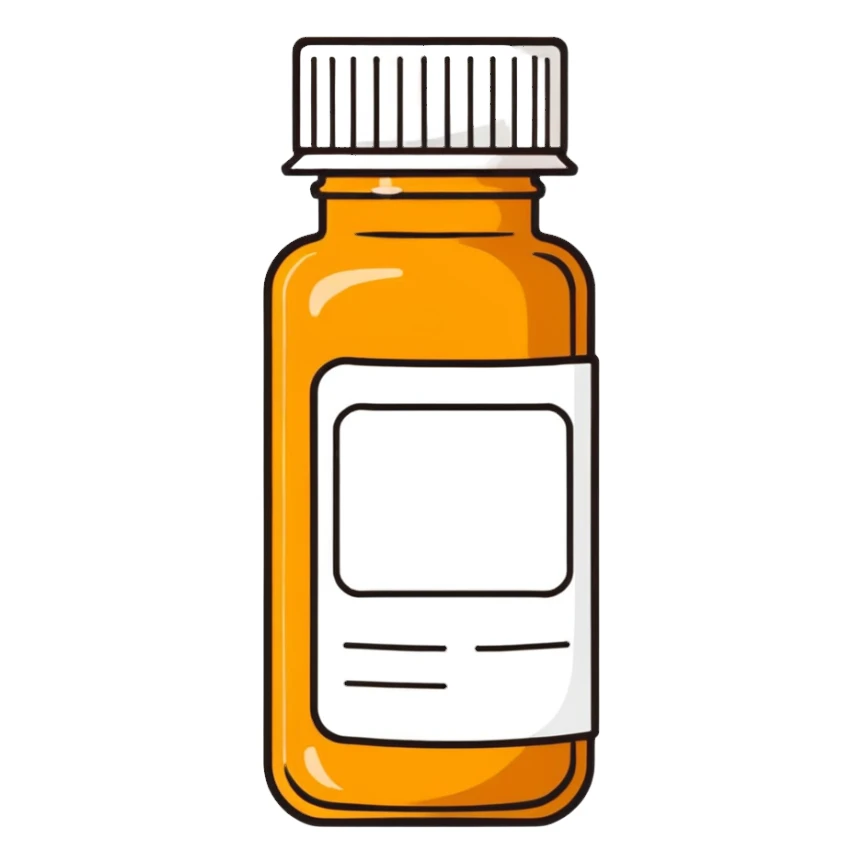 Amber pill bottle with a pharmacy label  sticker