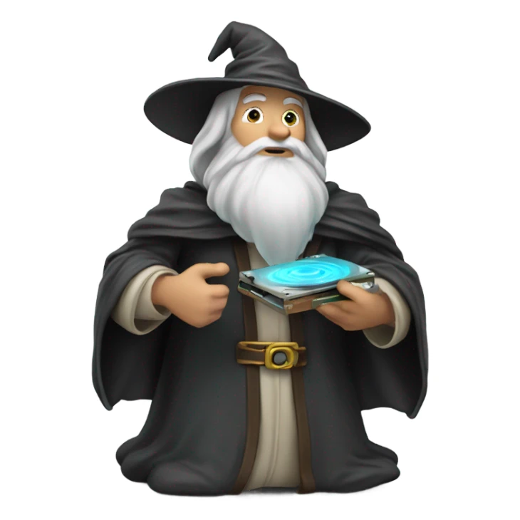 (wizard) holding  (hard disk) sticker