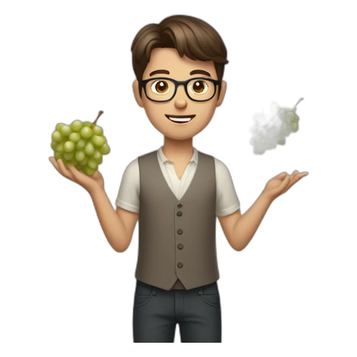 Classy short-brown-haired, bitter, bespectacled young man throwing grapes sticker