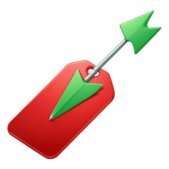 Tag vermelha com uma flecha pra cima verde sticker