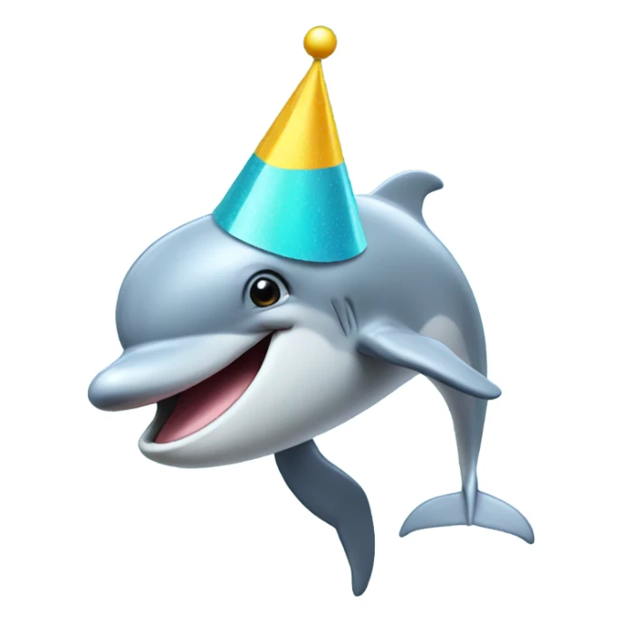 a dolphin in a party hat sticker
