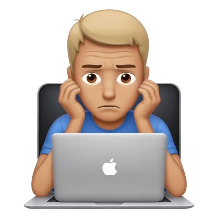 man working at laptop exhausted dramatic pose sticker